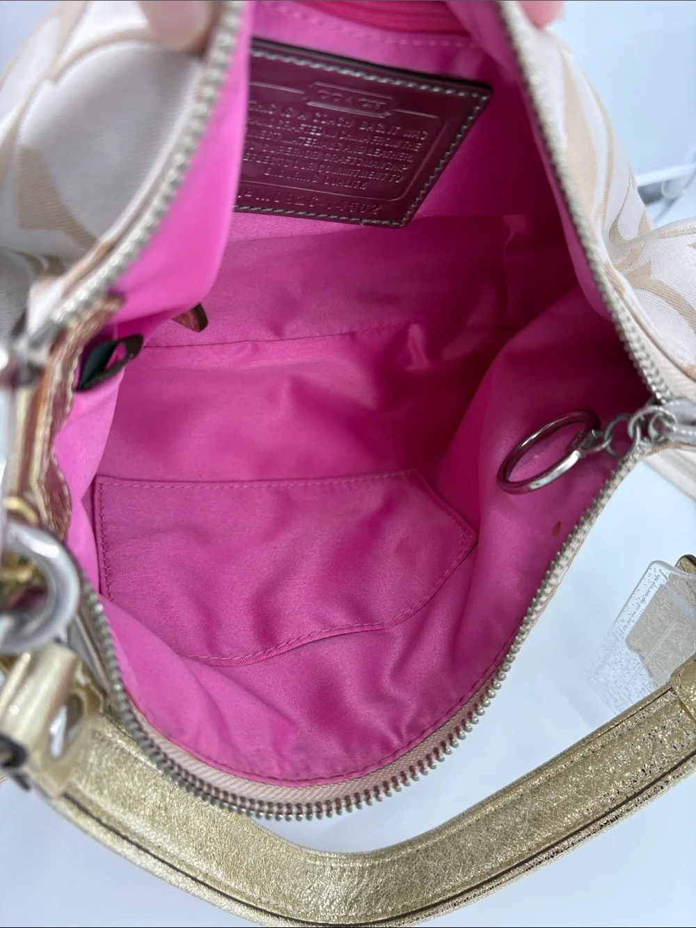 Coach Poppy Beige Signature Canvas Shoulder Bag with Gold Accents